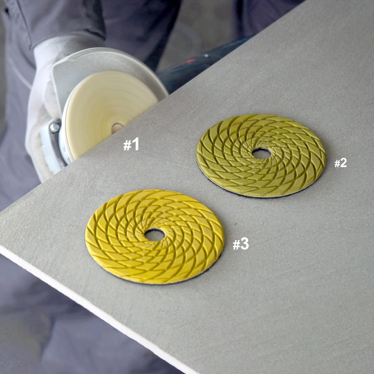 Edge pre-polishing of porcelain tile with Distar CoolPAD 0 diamond polishing pad