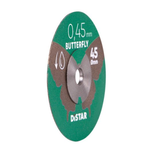 Angled view of Distar BUTTERFLY 45 razor precision diamond cutting blade