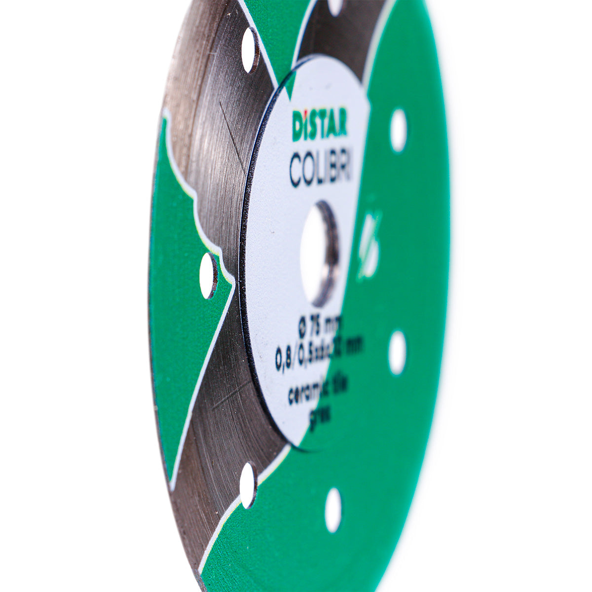 Side view of Distar COLIBRI 76 mm thin diamond blade showing cutting edge