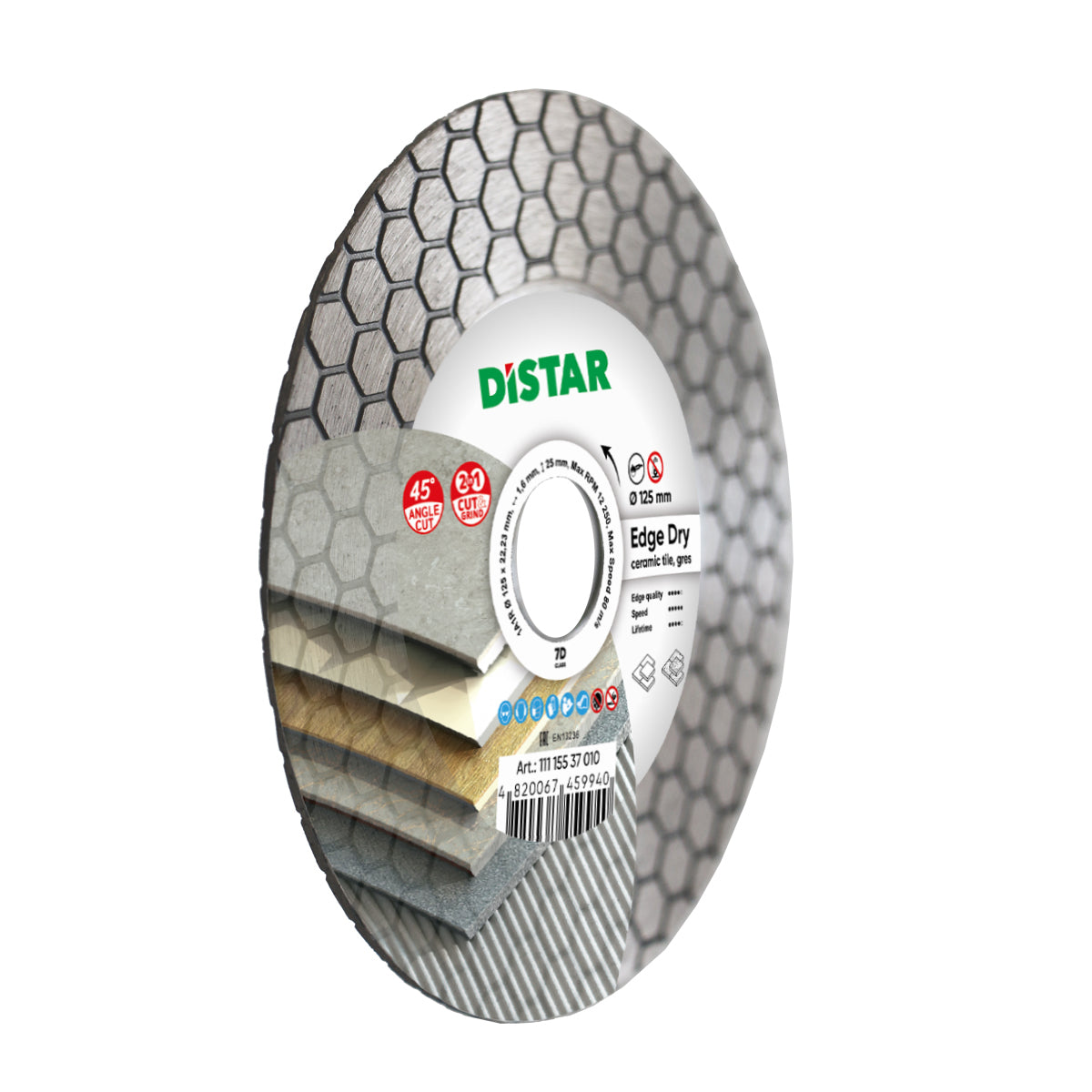 Angled view of Distar EDGE DRY 115 mm diamond cutting blade