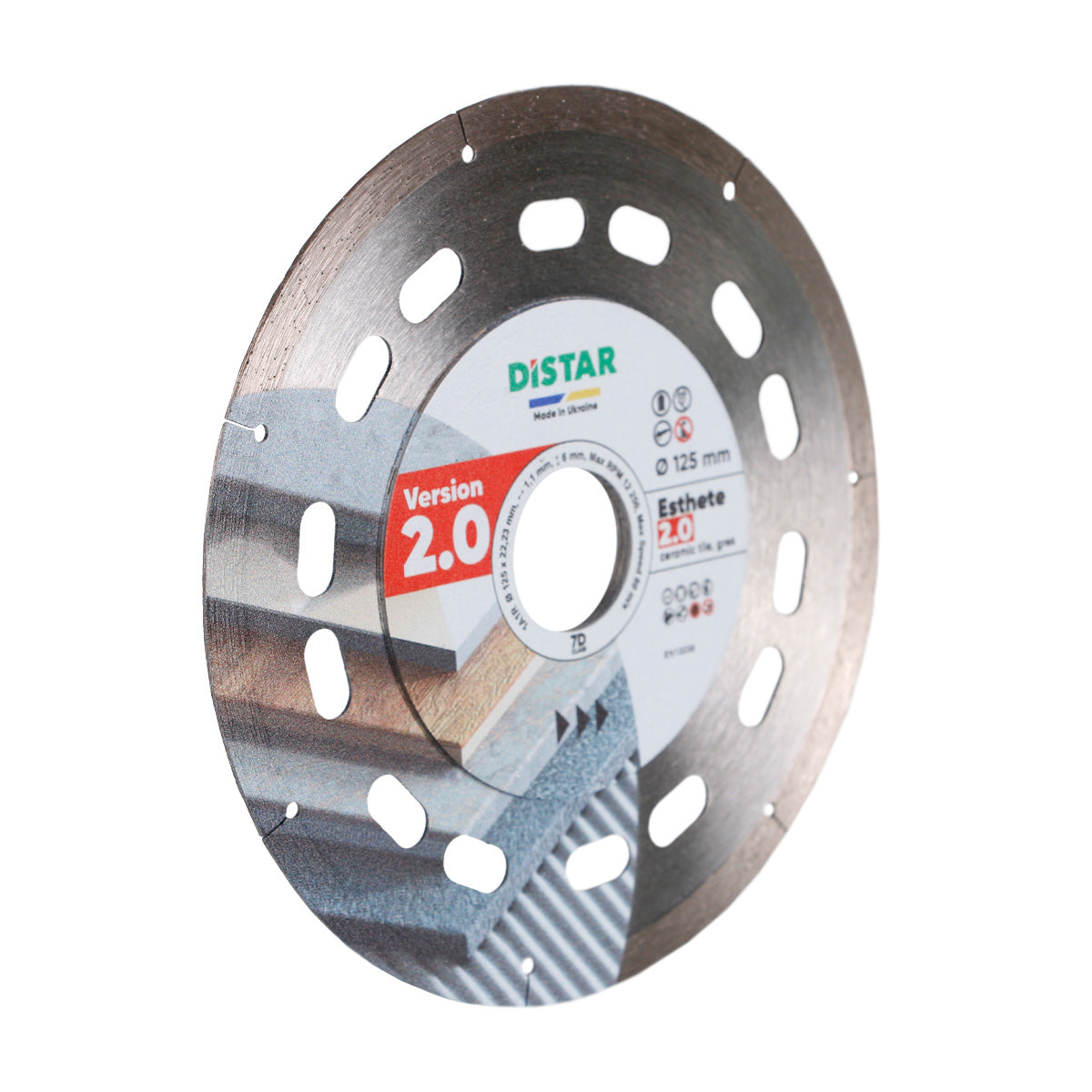 Angled view of Distar ESTHETE 2.0 diamond cutting blade 125 mm