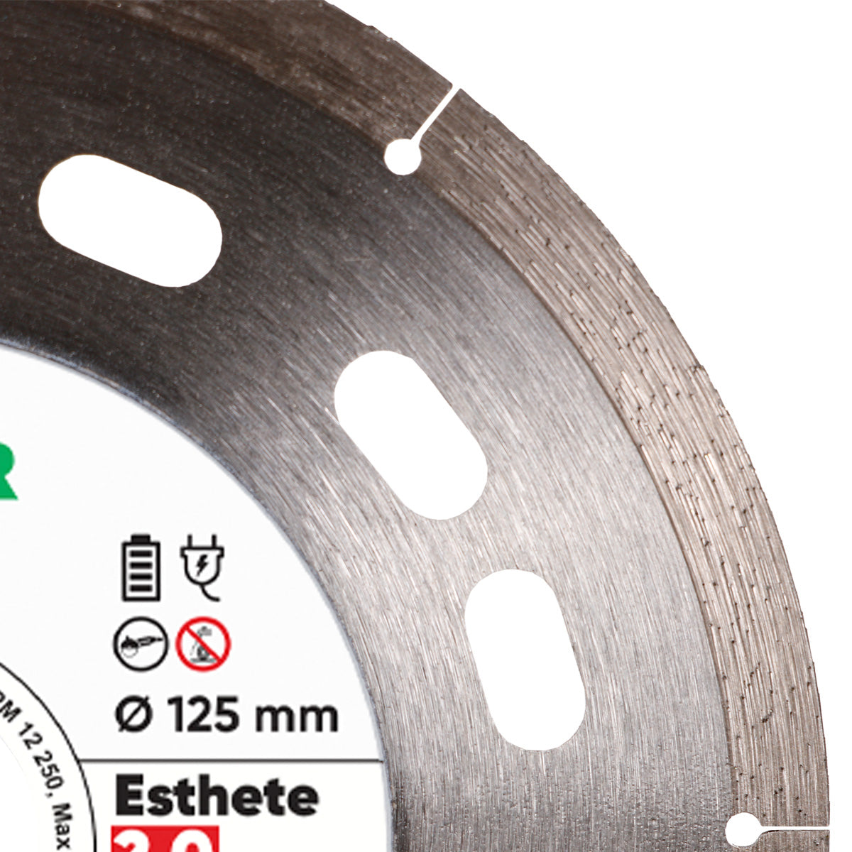Close-up of continuous rim diamond segment on Distar ESTHETE 2.0 blade