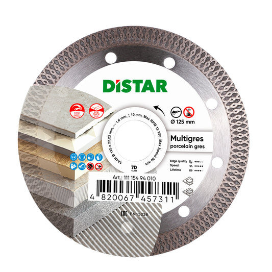 Distar MULTIGRES 125 mm diamond cutting disc for ceramic and porcelain tiles, front view