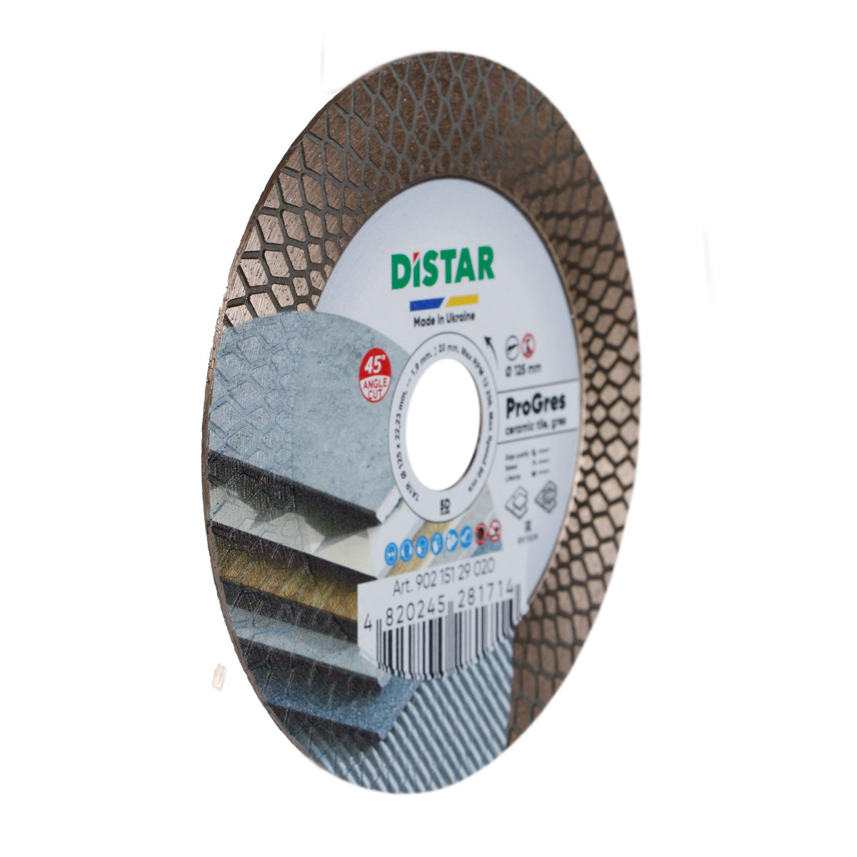 Close-up of diamond layer on Distar PRO GRES 125 mm blade