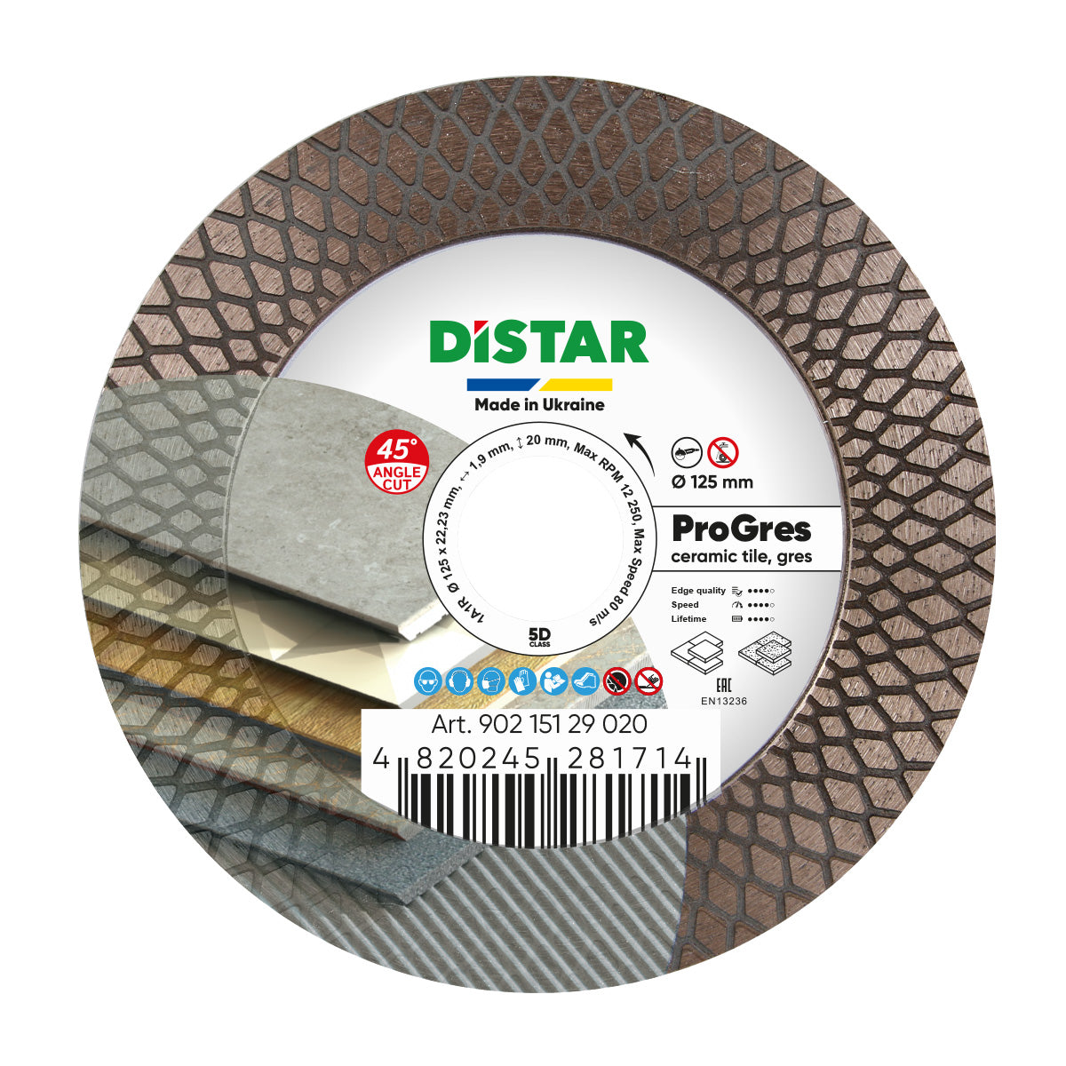 Distar PRO GRES 125 mm diamond cutting and grinding blade for ceramic and porcelain tiles