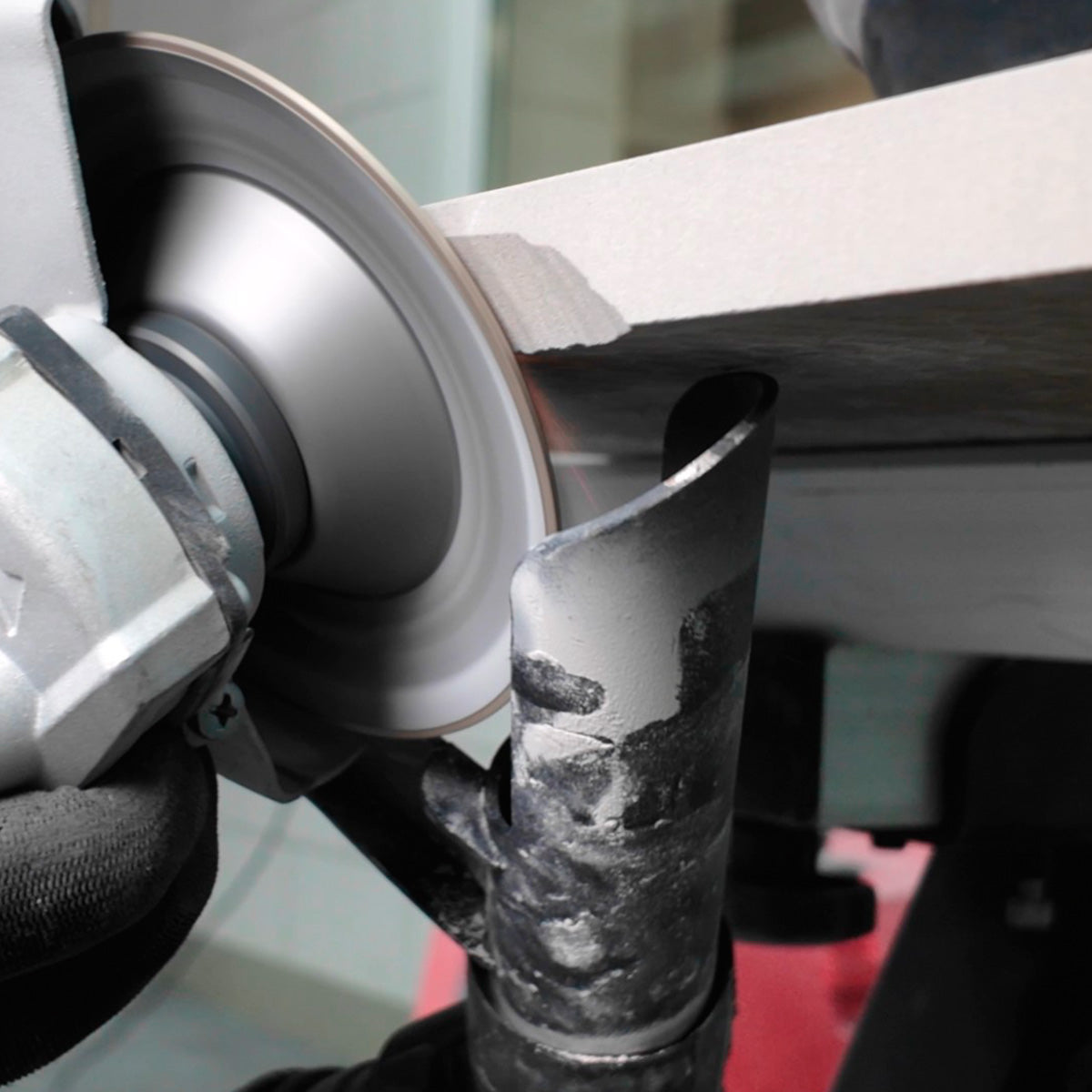 Distar SoftEDGE 115 mm grinding cup mounted on angle grinder