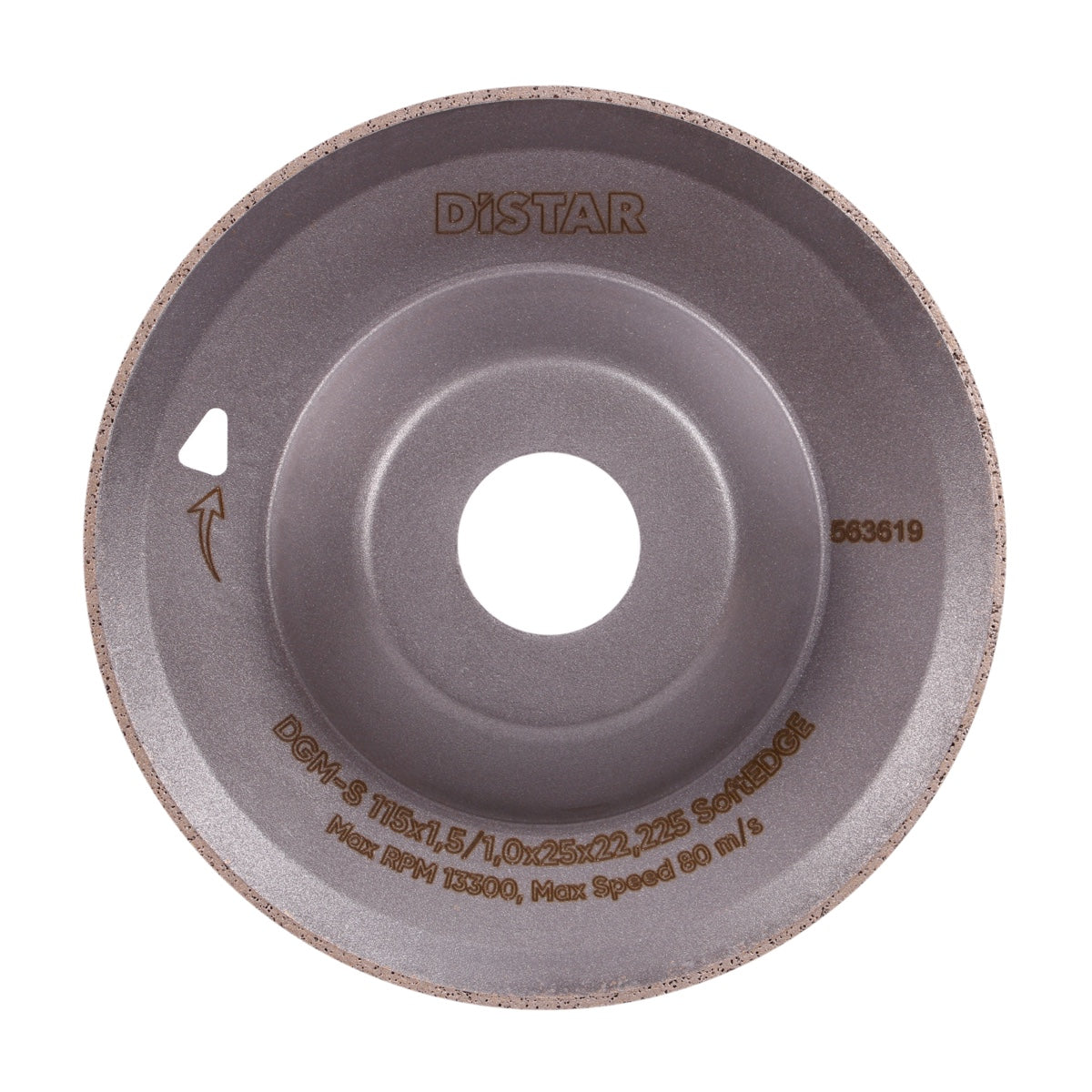 Back view of Distar SoftEDGE 115 mm grinding cup with 22.23 mm bore