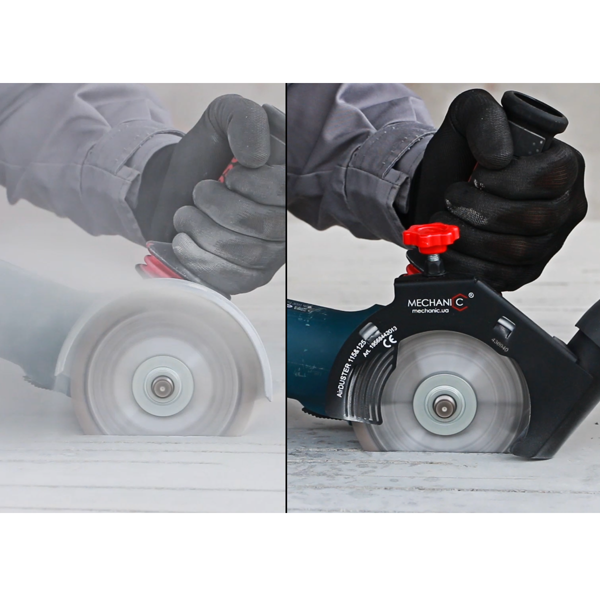 Distar AIRDUSTER dust extraction during tile cutting with angle grinder