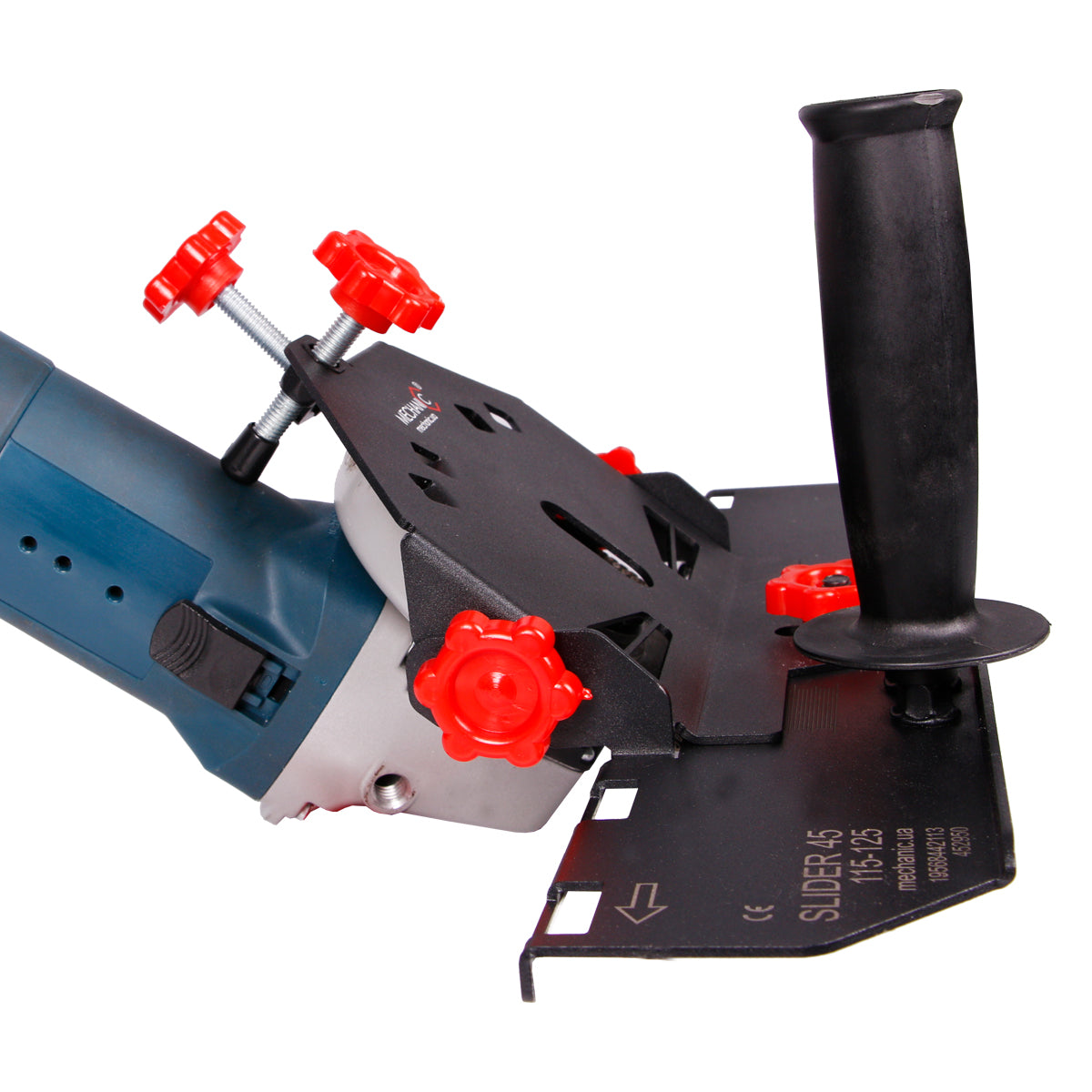 Distar SLIDER mounted on angle grinder for 45 degree bevel cutting